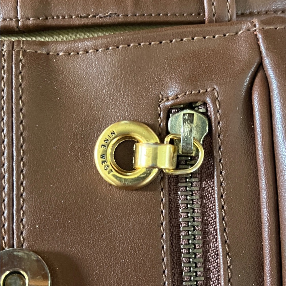 Nine West Brown Leather Crossbody with Gold Ring Accent - Picture 4 of 6